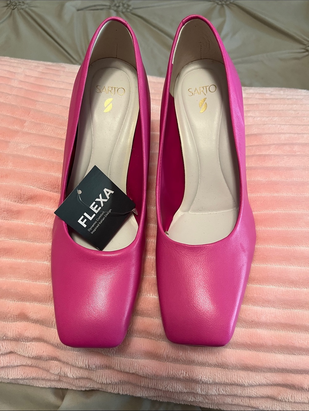 Franco Sarto Vibrant Pink Square-Toe Flexa Pump Genuine Leather cushion flex